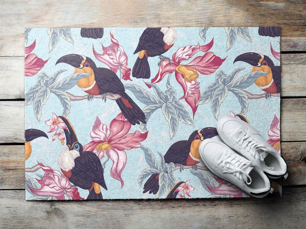 Fußmatte Aussen - Schuhmatte Haustür- Schmutzfangmatte Türvorleger - Outdoor Teppich Schmutzfänger - 90x60 cm - Tukaner unter Blumen