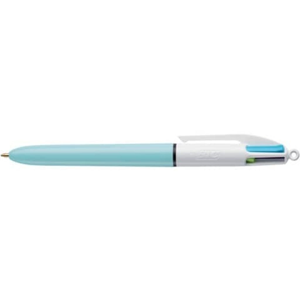Bic - Colours Fun 4-Farben-Kugelschreiber, mittel, pastellfarbene Tinte, Körper pastellblau
