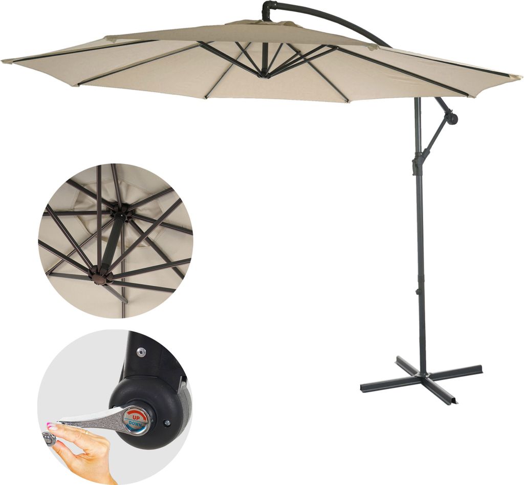 Ampelschirm Acerra, Sonnenschirm Sonnenschutz, Ø 3m neigbar, Polyester/Stahl 11kg creme ohne Ständer