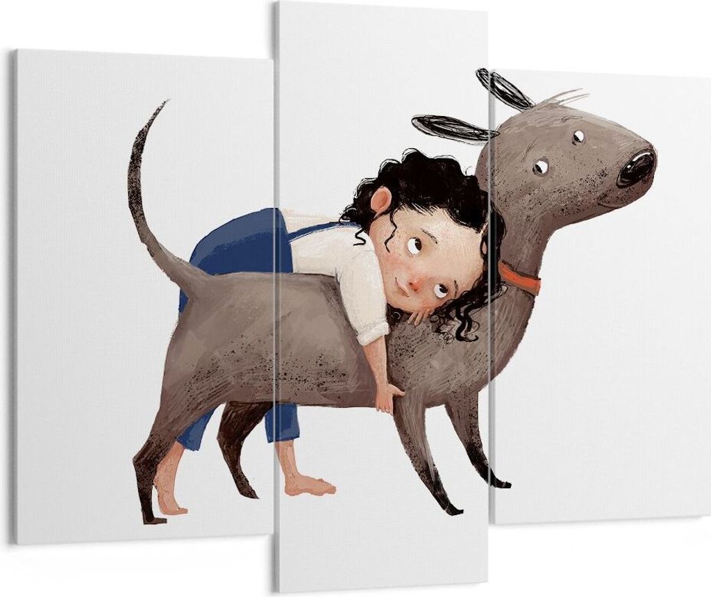 Bild auf Leinwand - Leinwandbild - 3 Teile - Kind Hund Bild - 130x100cm - Wand Bild - Wanddeko - Wandbilder - Leinwanddruck - Bilder - Wanddekorati...