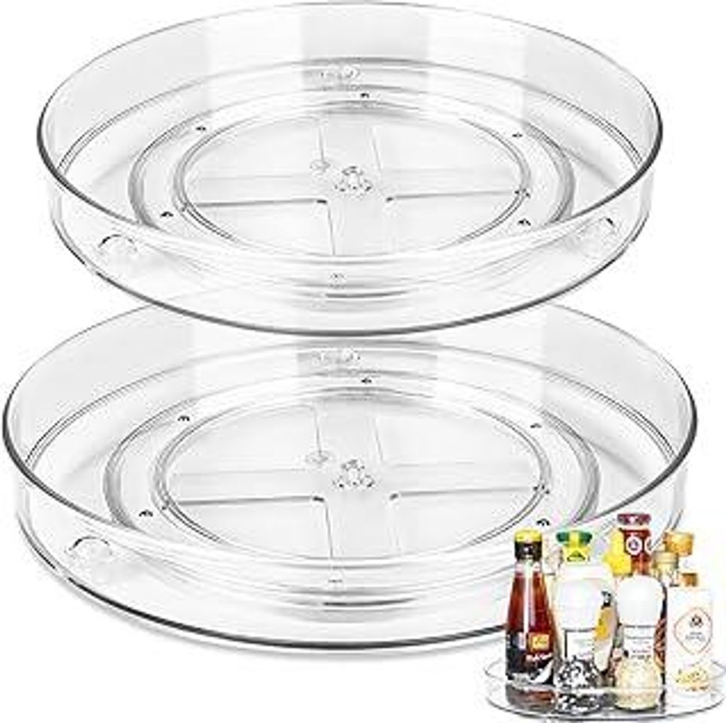 Kühlschrank Drehteller, 2 Stück Lazy Susan Drehteller Kühlschrank Organizer, Durchsichtig Drehteller für den Küchenschrank, 360 Grad Küche Dr...