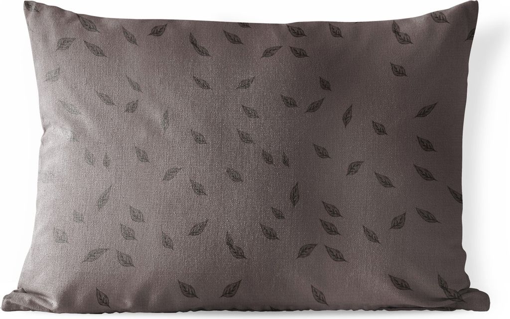 MuchoWow Outdoor Kissen - Muster - Grau - Schwarz - Blätter - 50x30 cm - Wetterfest - Lounge Kissen - Sofa kissen - Wohnzimmer Dekoration