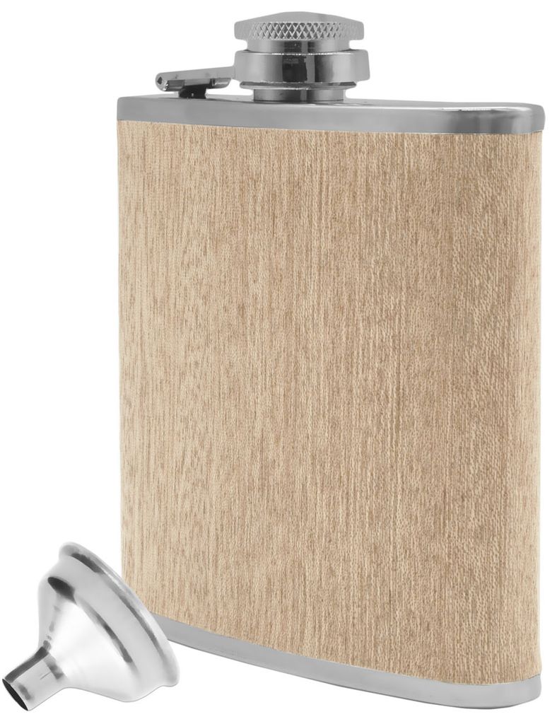 Outdoor Saxx - Edelstahl Flachmann Wood im Holz-Design, hochwertige Taschen-Flasche, Schnaps-Flasche, Flagon, Schraub-Verschluss, Tolle Geschenk-...