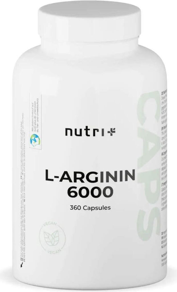 nutri+ L-Arginin 6000 | 360 Kapseln | 100% reine L-Arginin Produktbild 