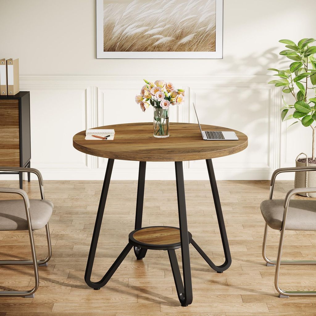 LITTLE TREE runder Schreibtisch, Holz, 80 cm Durchmesser, kleiner Besprechungstisch für 4 Personen, kompakter Bürotisch für kleine Räume