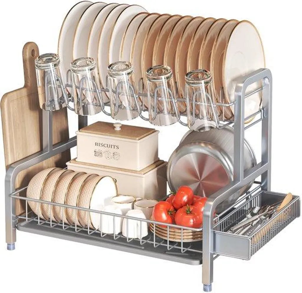 Évier double bac en acier inoxydable gris 85cm avec rince-verre