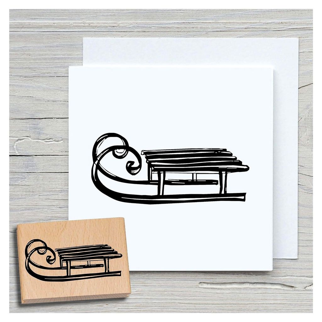 Stempel Schlitten Motivstempel aus Holz und Gummi für Karten und Geschenke, Holzstempel für Weihnachten, Weihnachtskarte, Winter, Scrapbooking, T...