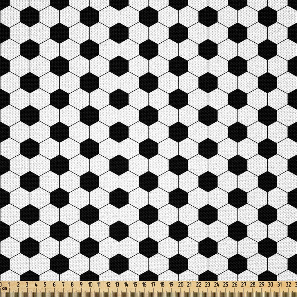 ABAKUHAUS Fußball Satin Stoff als Meterware, Abstrakter Fußball-Ball-Muster-einfarbiger geometrischer Design-Sport-Spaß-Tätigkeit, 5 M (148 x 5...
