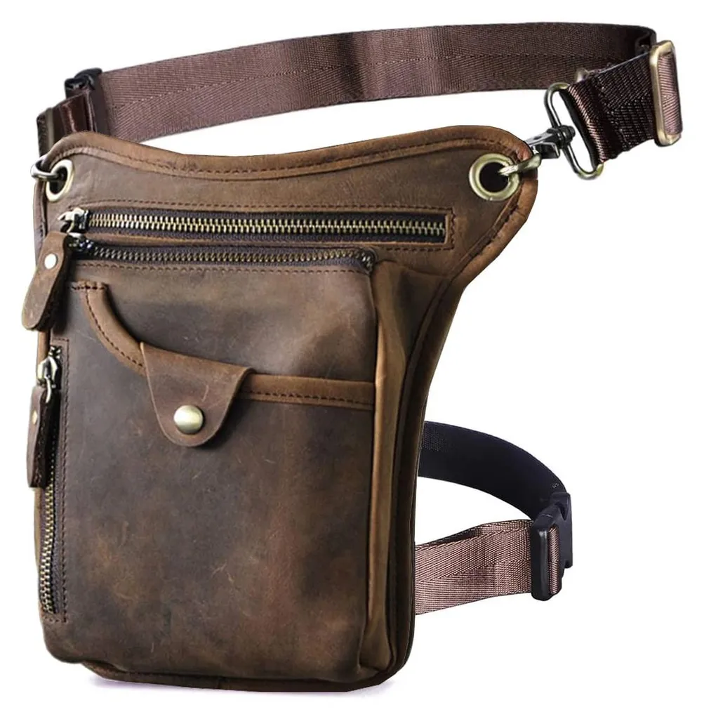 Sac Cuir Vintage à Bandoulière Réglable Marron Foncé Style Militaire