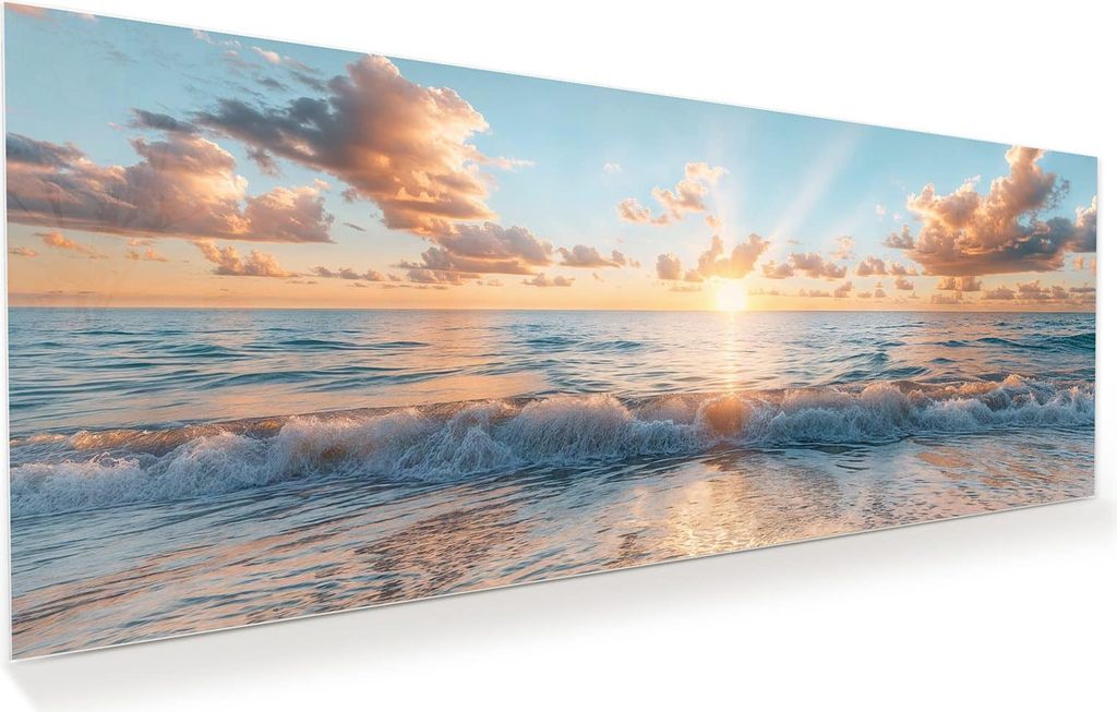 Glasbild 100x40cm in XXL für Wohnzimmer, Schlafzimmer Motiv Strand Sonnenuntergang