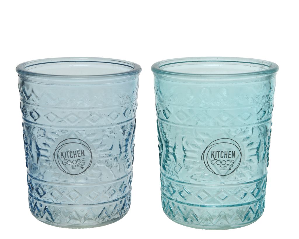 Trinkglas aus Glas mit Ornament Muster 10cm Türkis / Blau 1 Produktbild 