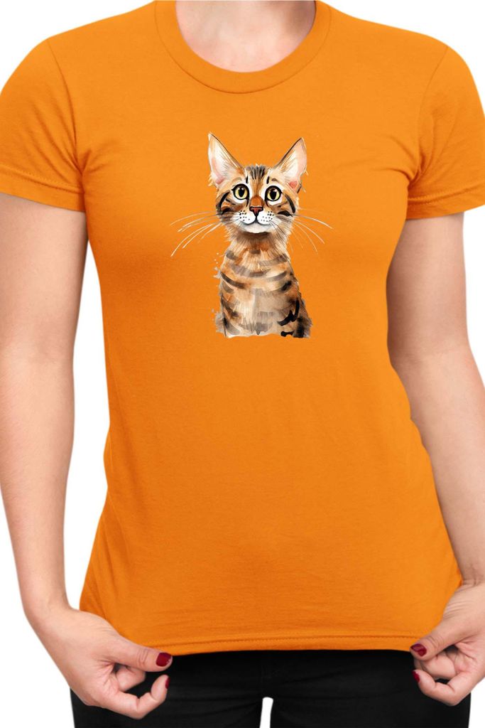Damen T-Shirt Funny Cats Breeds Serengeti Cat, Lady S / Orange