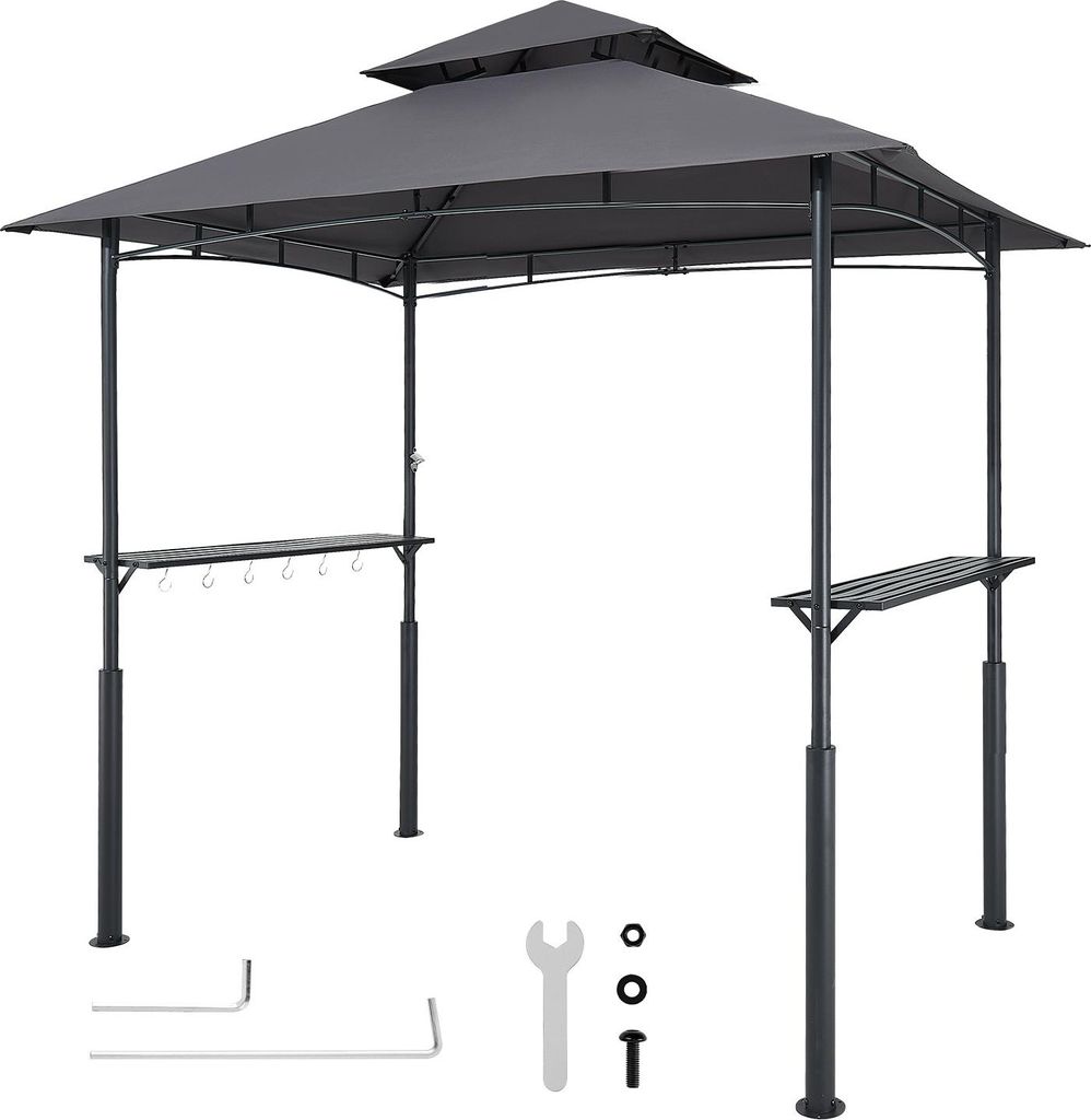 VEVOR Grillpavillon, 2430x1500x500 mm, Grillüberdachung für Außengrill, 2-stufige BBQ-Gazebo-Überdachung, Doppeldach Gartenpavillon mit verstä...