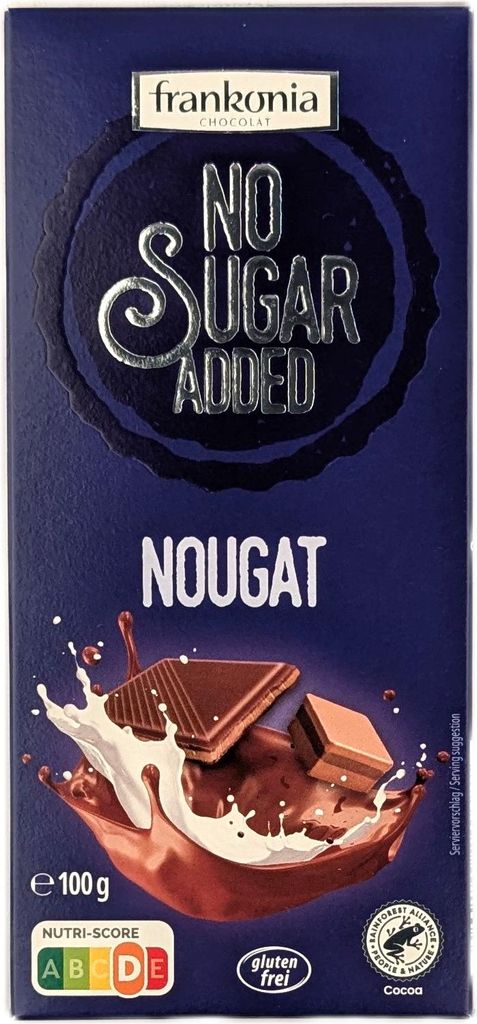 Frankonia Nougat Schokolade No Sugar added 100g Tafel Produktbild 