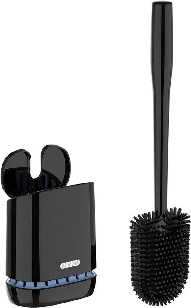 Brosse de toilettes noire avec support mural, fixation sans perçage