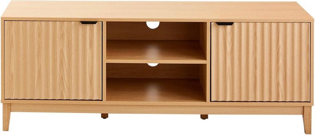 CALICOSY - TV-Möbel mit 2 offenen Fächern und 2 Türen mit geriffelter Front L140 cm - BOLOGNE
