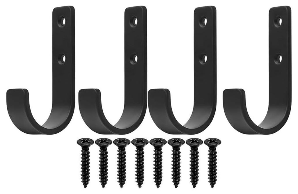4 Stück Wandhaken Garagenhaken, Wandhaken Schwerlasthaken Wand, Schwarz J Haken zum Schrauben, Garagenräderhaken, Mantelhaken Garderobenhaken, Fa...