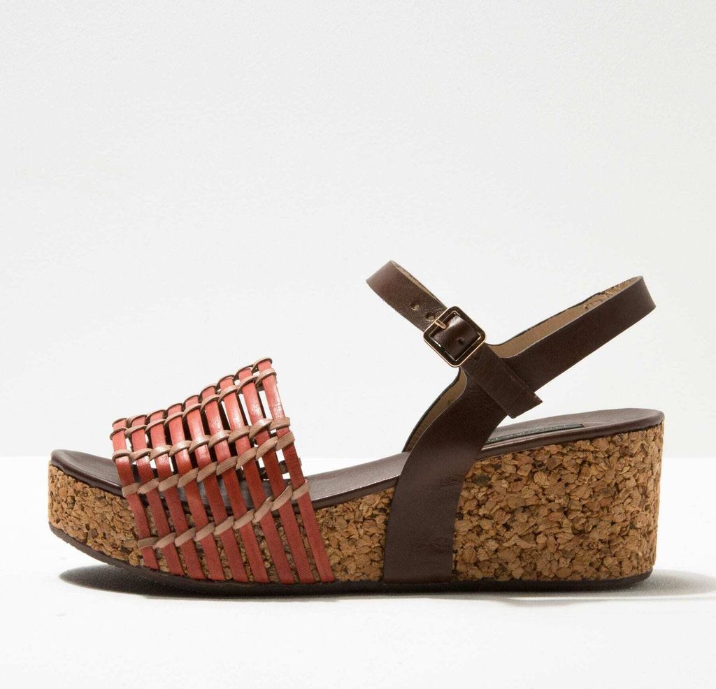 Neosens Sandalen mit Keilabsatz Damen S3220 BRAIDED BROWN-CORAL / ARROBA Farbe Braun