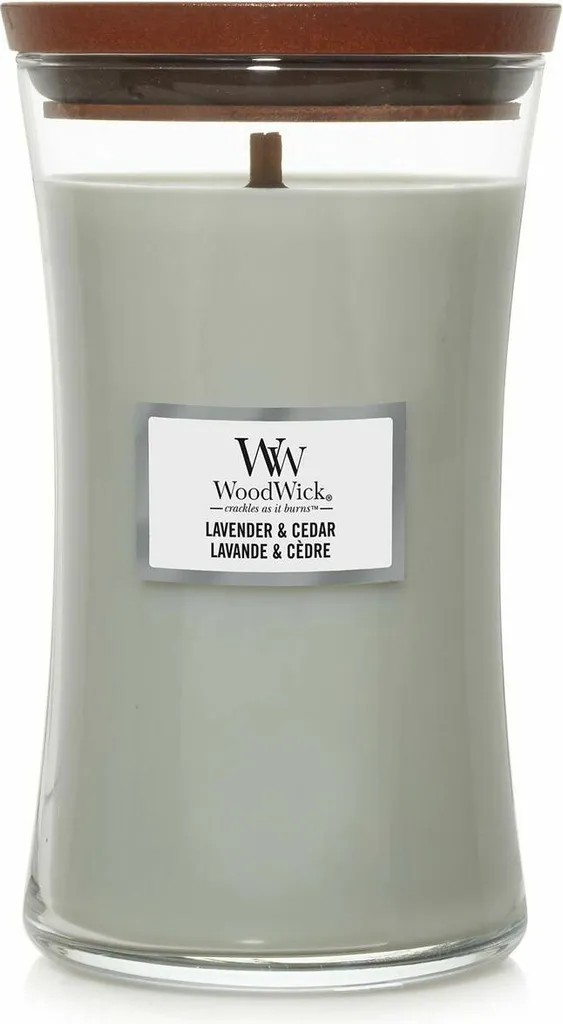 WoodWick Bougie Lavender & Cedar 609g : Mèche Bois Pluswick Crépitante