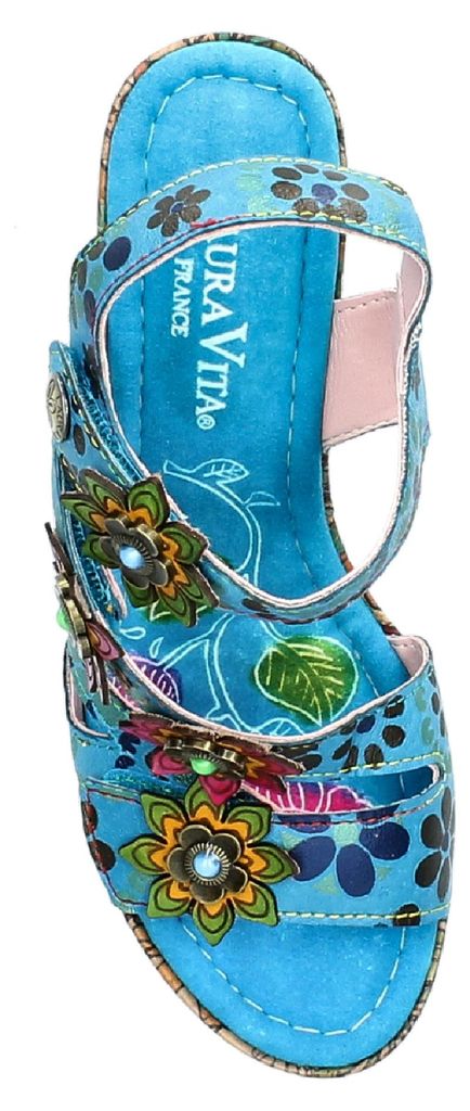 Laura Vita Damen Sandalette Kork Plateau Blüten Blockabsatz NELLAO 33, Größe:39 EU, Farbe:Blau