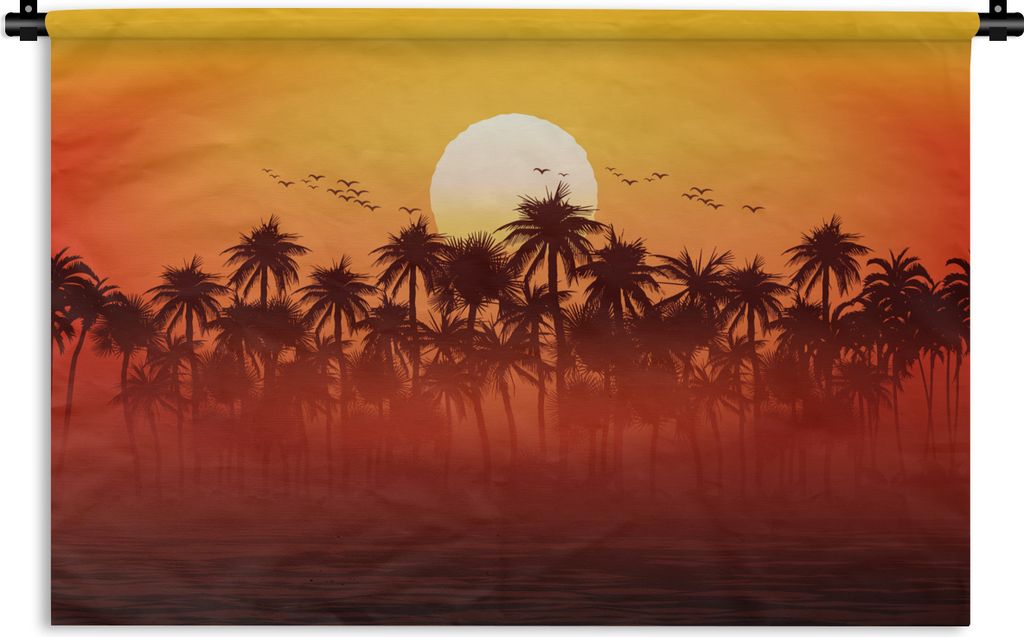 MuchoWow Wandteppich Wandbehang Palme - Sonne - Vogel 120x80 cm Tapisserie Dekoration Wandtuch - Wanddekorationen - Wandtücher