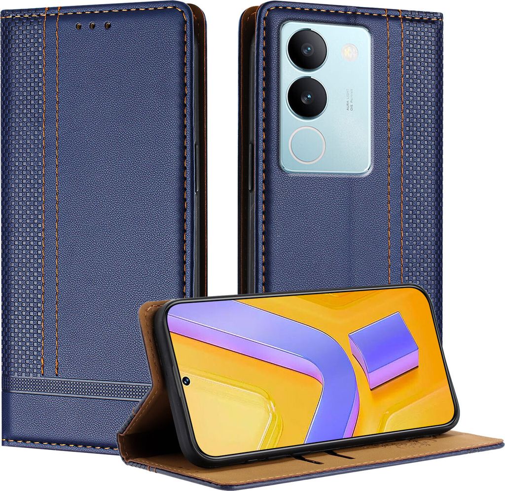 Handyhülle für Vivo V29 5G Leder Flip Klappbare Schutzhülle mit Standfunktion Blau