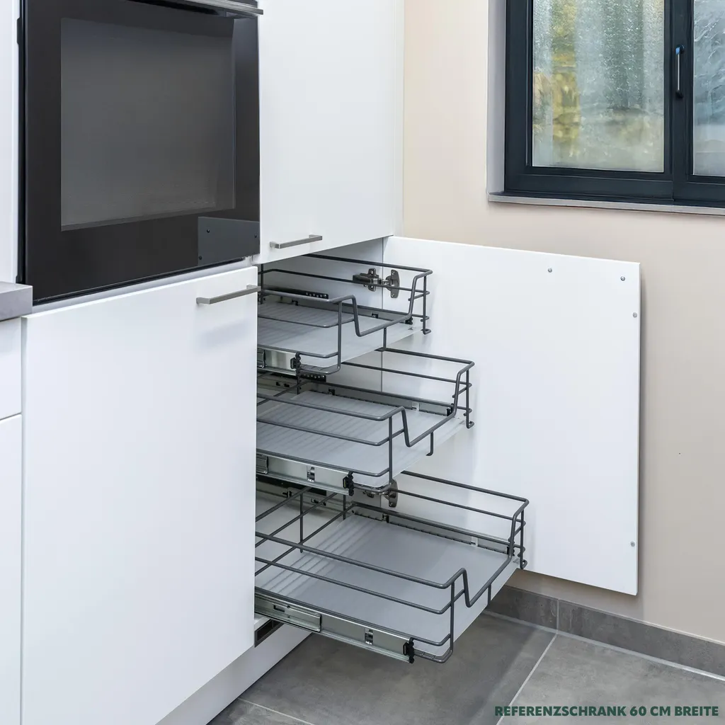 cassetto telescopico bremermann 30 cm con ripiano, cassetto da cucina per il montaggio a posteriori, armadio estraibile in metallo, grigio