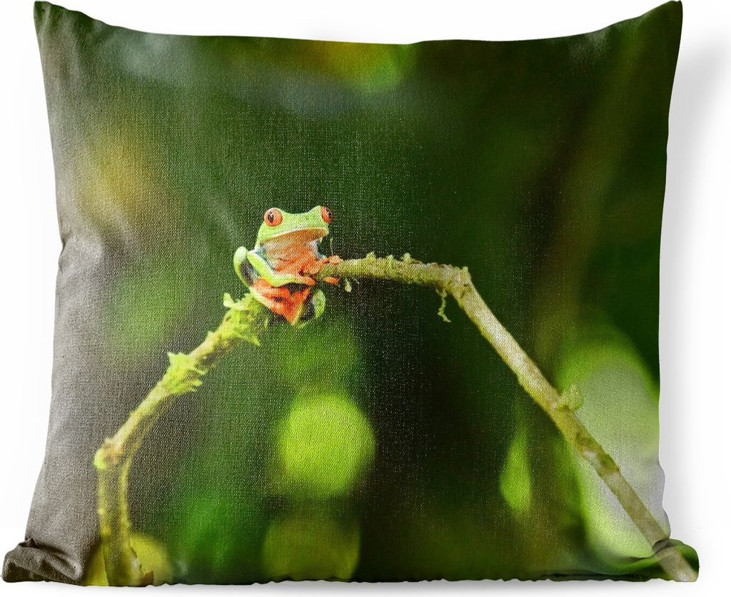 MuchoWow Outdoor Kissen - Frosch - Äste - Grün - 50x50 cm - Wetterfest - Lounge Kissen - Komfortabel - Kissen mit Bild