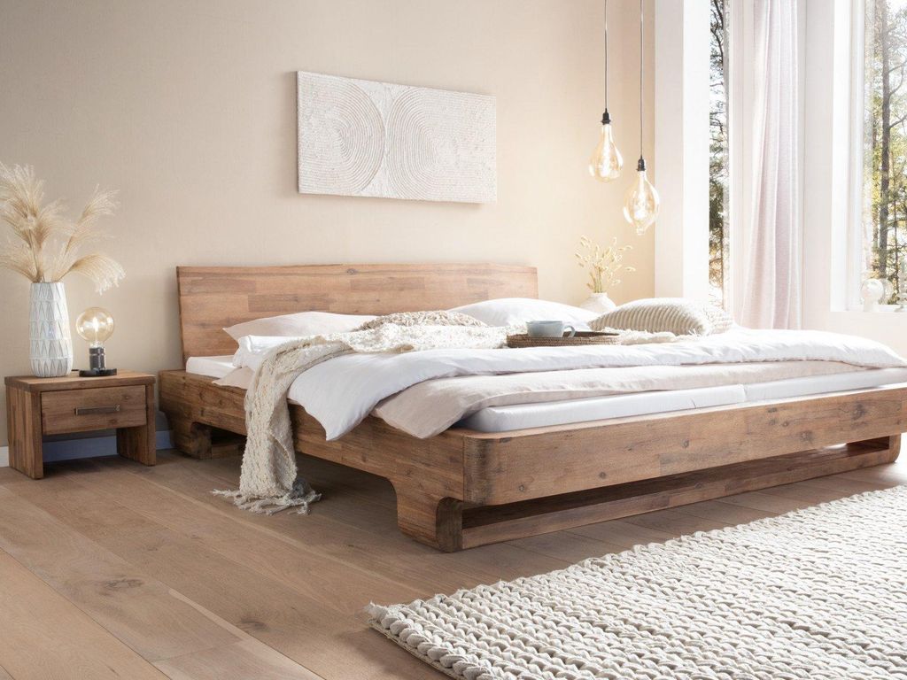 Holzbett Sendai Akazie gebürstet 140x200 cm Produktbild 