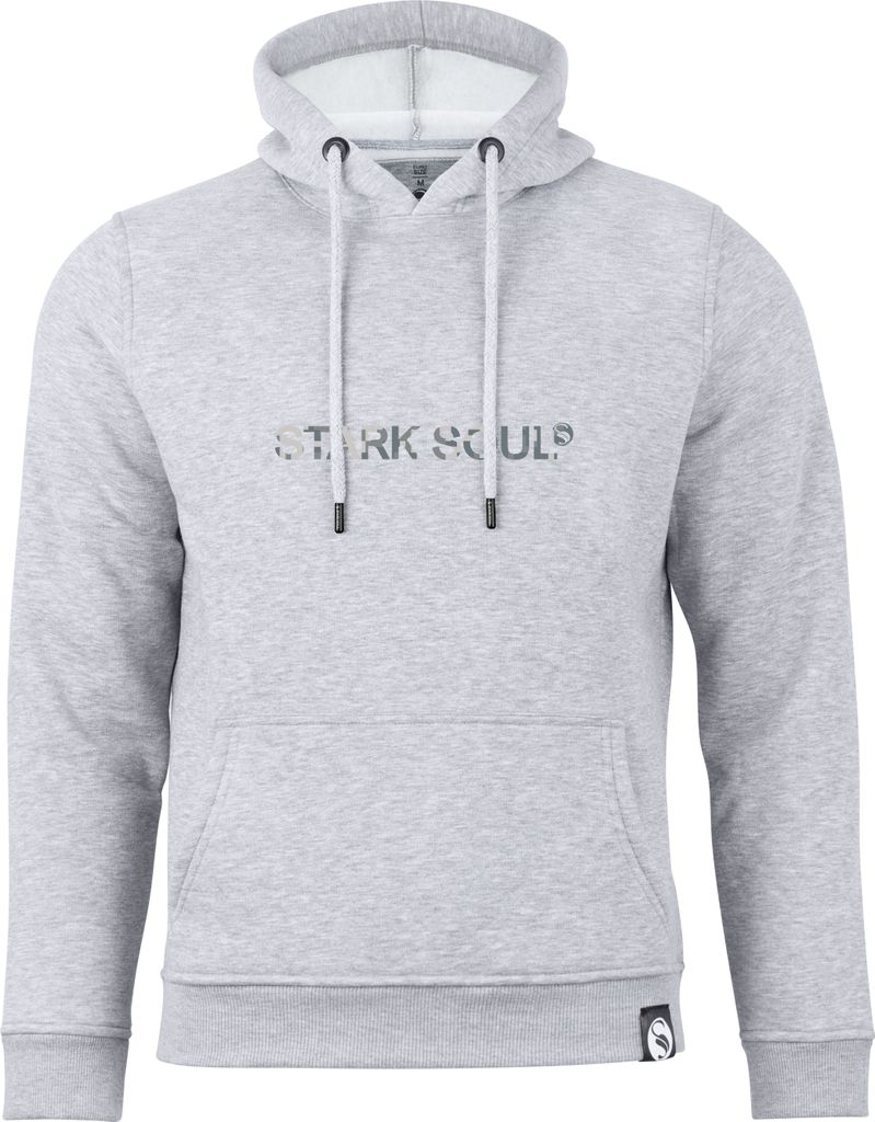 Hoodie - Kapuzenpullover - innen angeraut, mit Stark Soul-Print in Camouflage-Optik - Grau-Melange - Gr. S