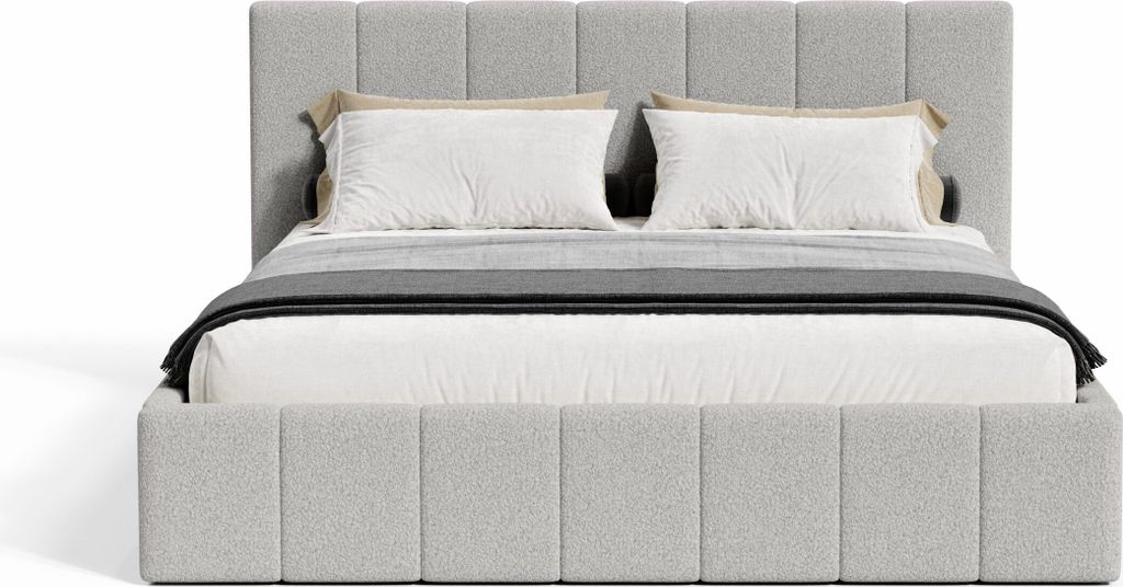 FEDVE Polsterbett Malfo Slim aus Bouclé-Stoff 120x200 cm, Hellgrau