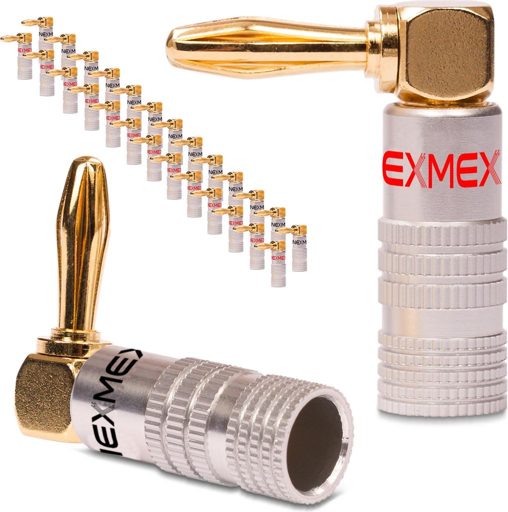 Bananenstecker winkel 4mm NEXMEX 28x schraubbar 24K vergoldet Lautsprecherkabel