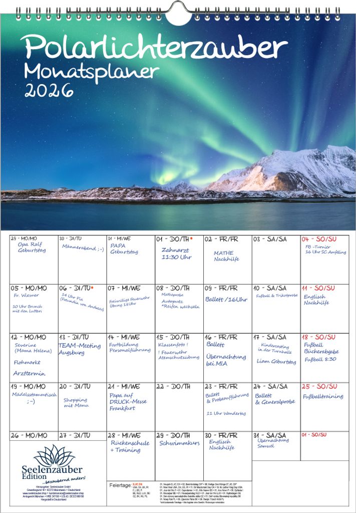 Polarlichterzauber Planer DIN A3 Kalender für 2026 Polar Nordlichter - Seelenzauber