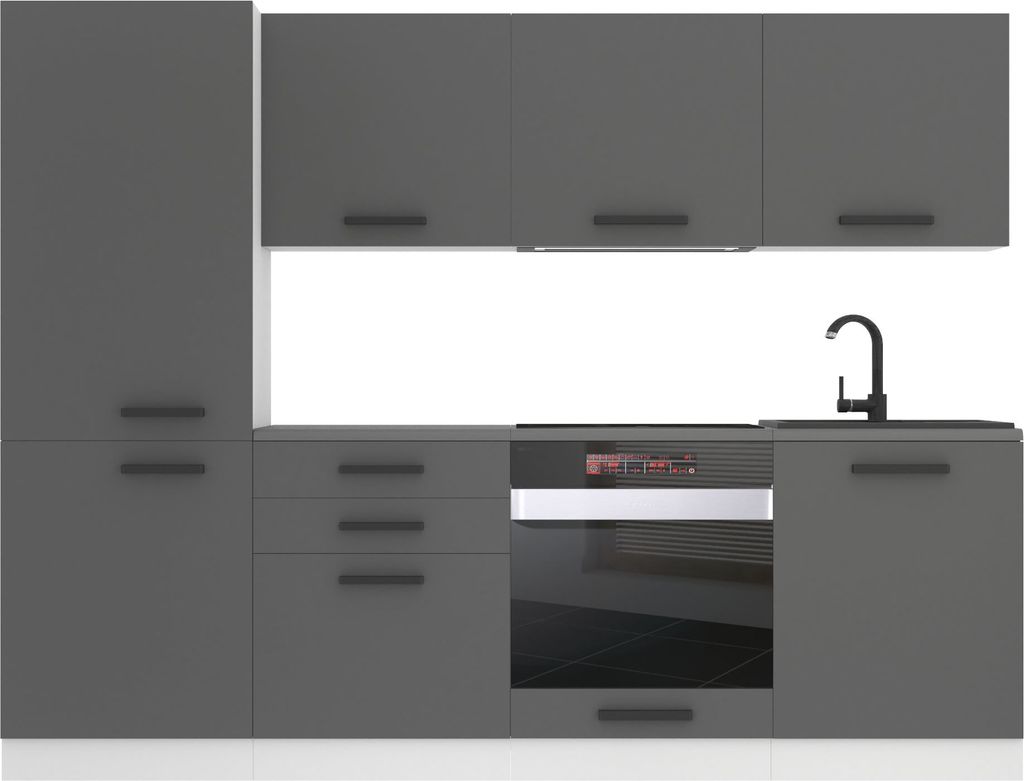 Belini Küchenzeile Küchenblock Sandy - Küchenmöbel 240 cm Einbauküche Vollausstattung ohne Elektrogeräten mit Hängeschränke und Unterschrä...