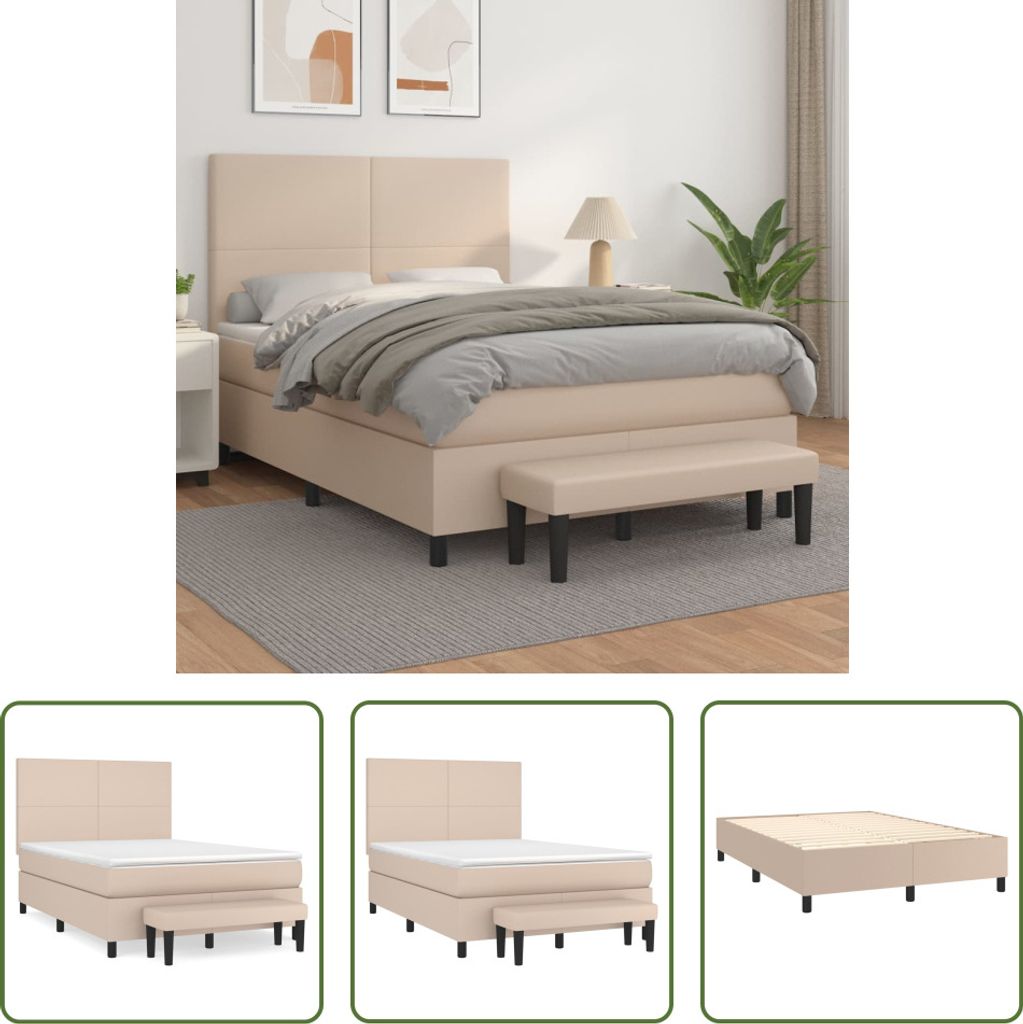 The Living Store Boxspringbett Matratze Cappuccino-Braun 140x190cm Kunstleder