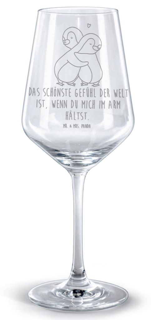 Mr. & Mrs. Panda glas für rotwein Pinguine Kuscheln - Transparent - Geschenk, Hochzeitstag, weinglas graviert, Freundin, Frauen, wein, Freund, Rot...