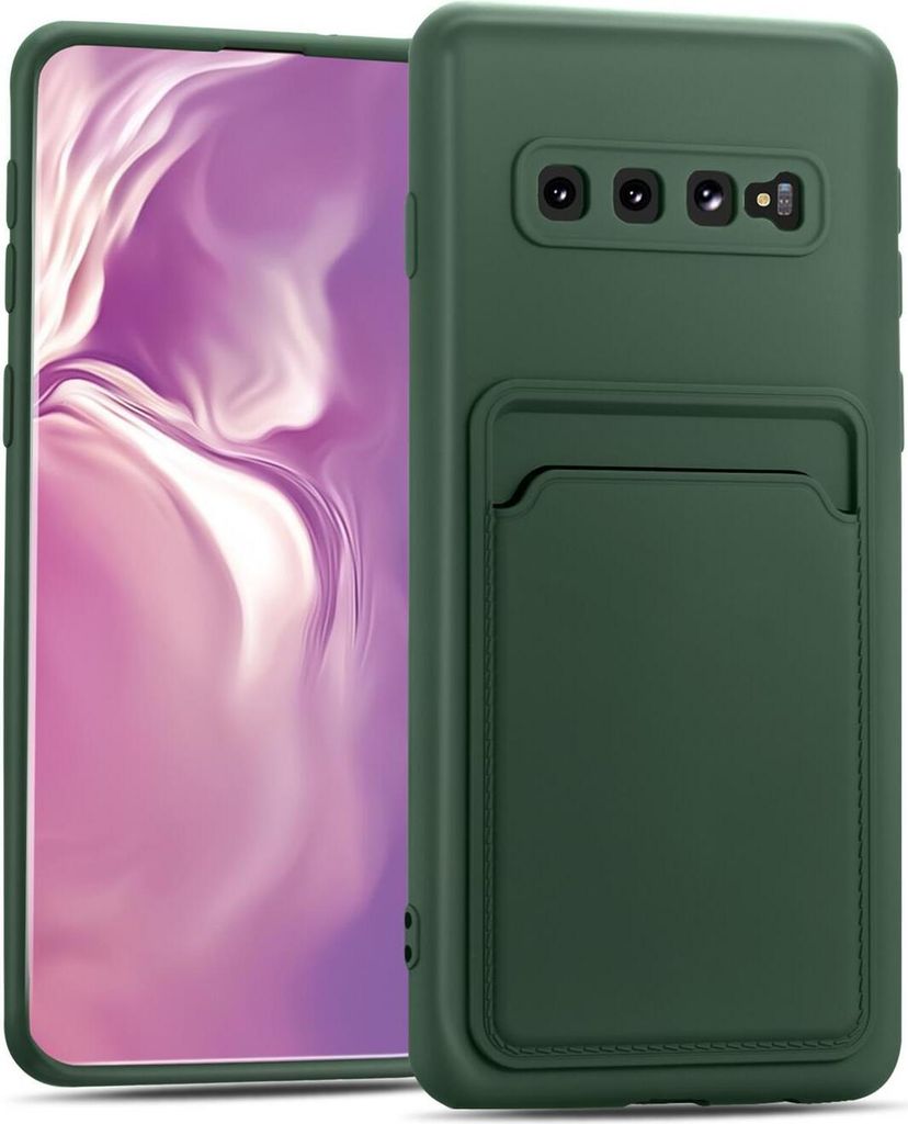 Conie Schutzhülle für Samsung Galaxy S10 mit Kartenfach Tasche Case Cover Bumper Silikon Hülle in Grün