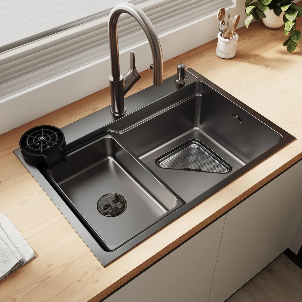 Lavello Quadrato SONNI Nero 70x48 - Efficienza e Stile Industriale