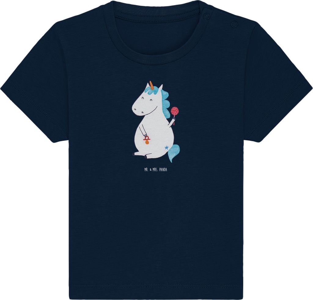 Mr. & Mrs. Panda T-Shirt Einhorn Baby 6. - 12. Monat - French Navy - Geschenk, Geburt, Babyshirt, Unicorn, Einhörner, Top, Baumwollshirt, Geburtst...