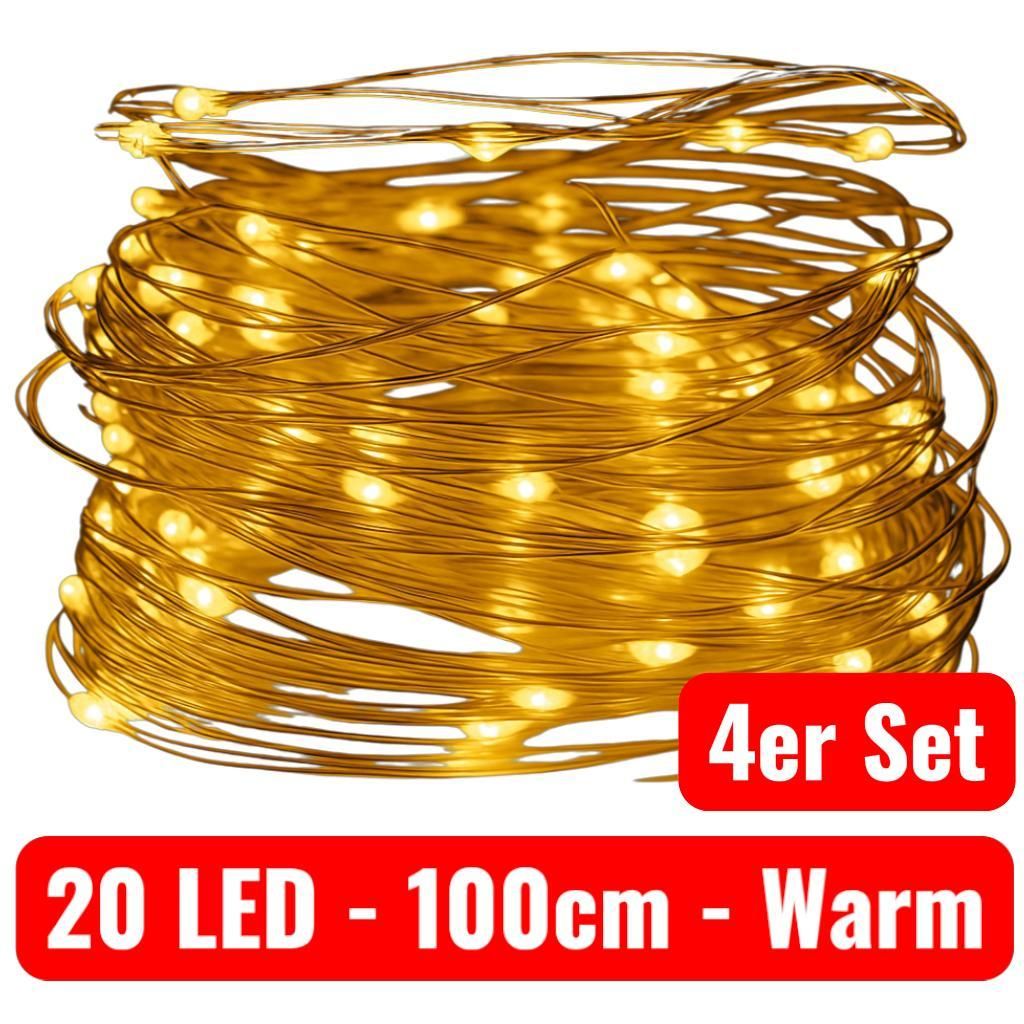 4 Set LED Lichterkette Drahtlichterkette Weihnachten Batterie 20 LEDs 100cm