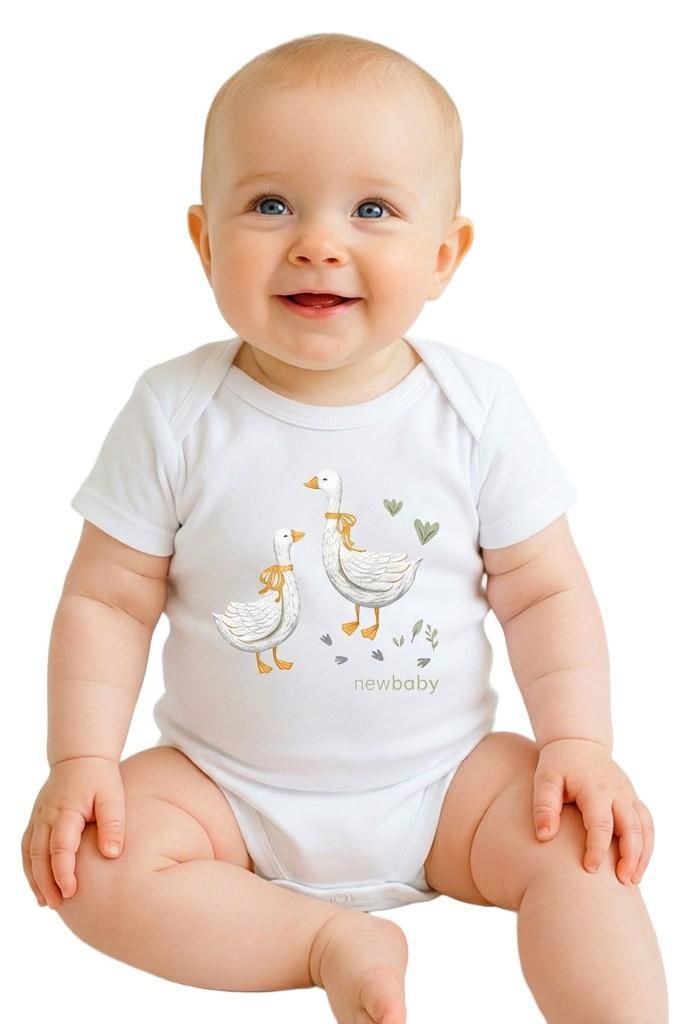 Baby Body mit Aufdruck New Baby Goose - kurzarm, Gr. 56 (0-3m)