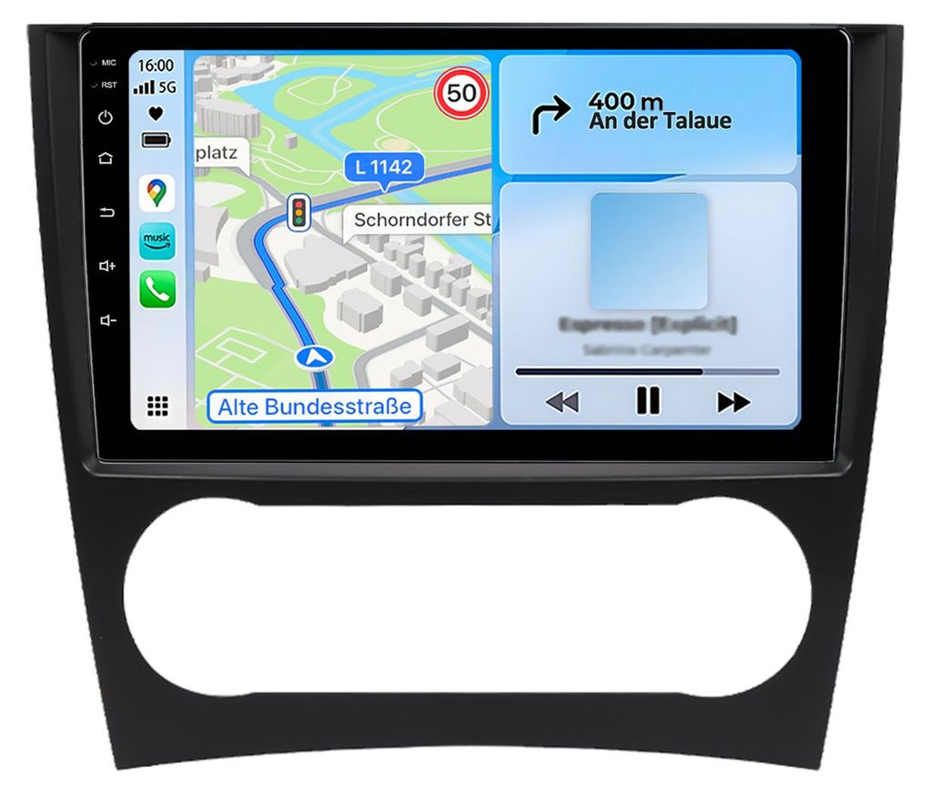 Android Autoradio 9 Zoll 4+64GB für Mercedes C-Klasse W203 Facelift (2004–2007) mit CarPlay & Android Auto Navigation & Bluetooth