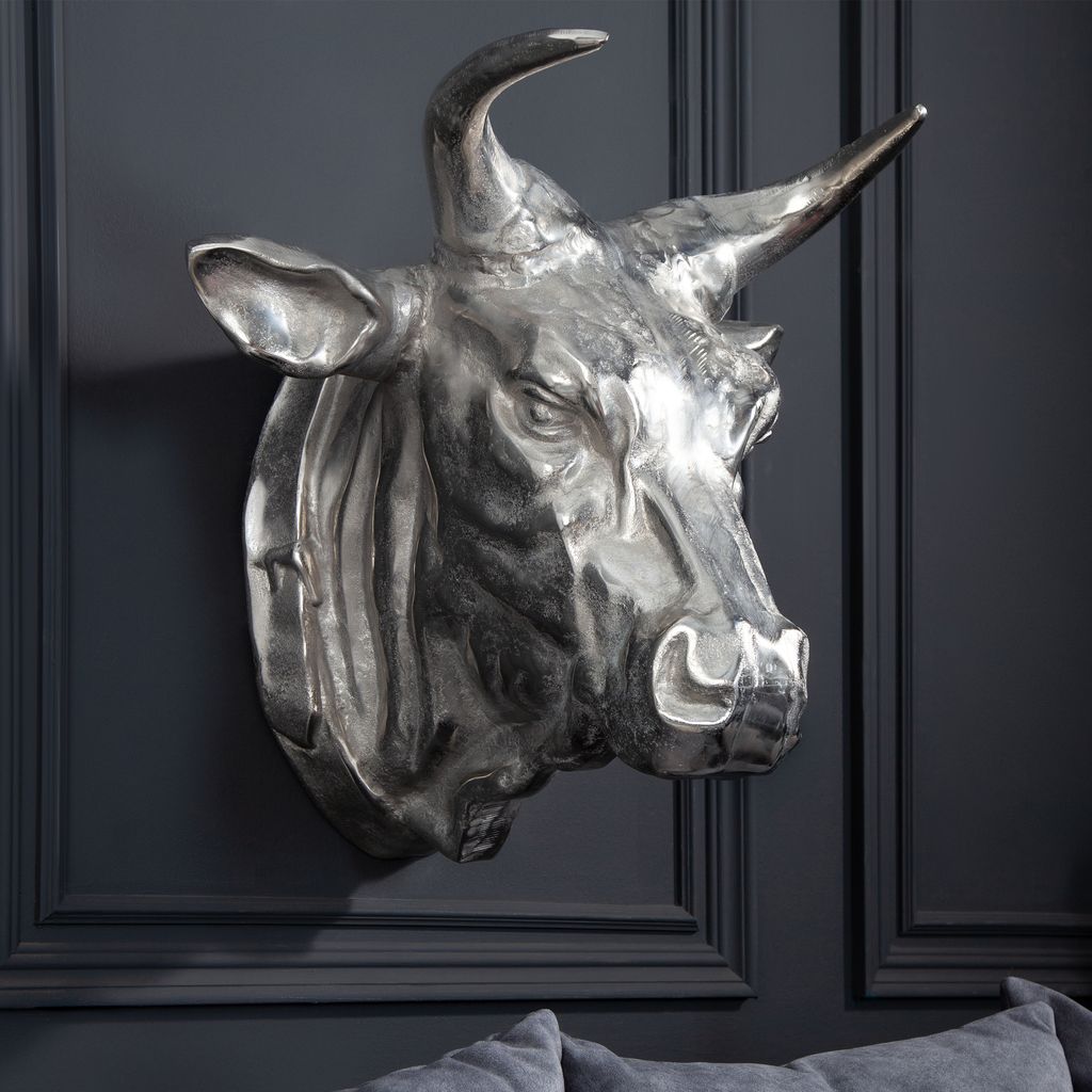 Extravagante Stierkopf Wanddekoration TORERO 65cm silber Deko Schädel