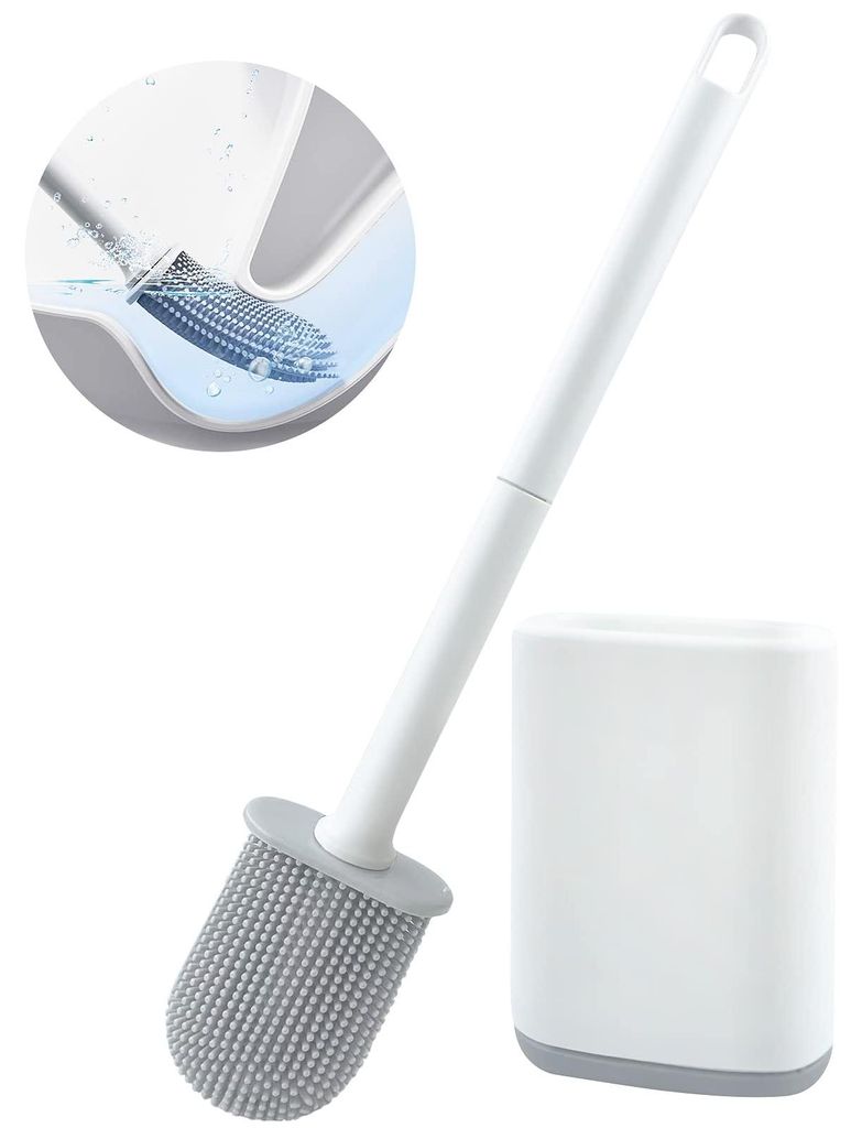 Schwarze Silikon-WC-Bürste, wandmontierte WC-Bürste, flexibles Flachset für Badezimmer mit Turbotrocknungsfunktion, WC-Bürste ohne Bohren