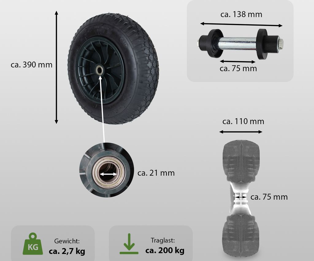Schubkarrenrad 4.80 / 4.00-8 4PR Luftbereifung  Ersatzrad Produktbild 3