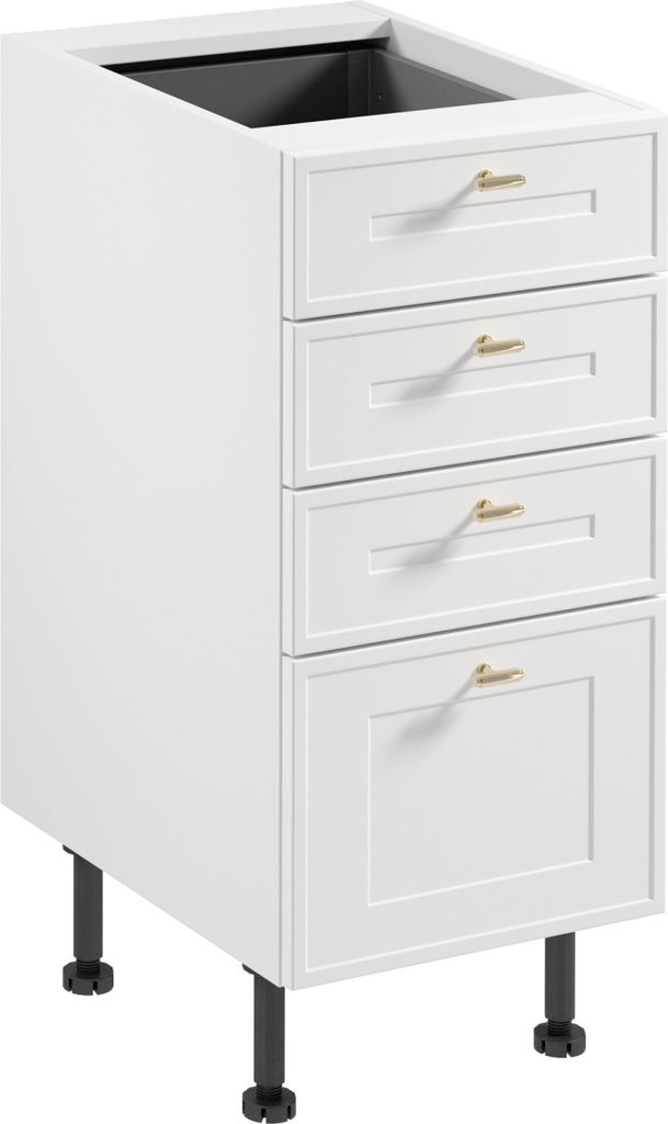 Küchenunterschrank 40 cm mit Schubladen ohne Arbeitsplatte Küchenschrank, Sorento D40S4 AX Weiß