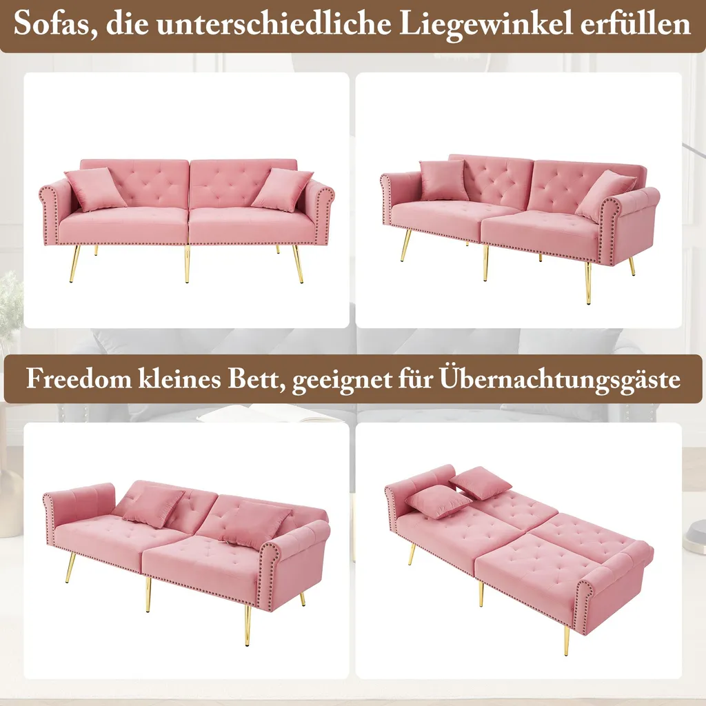 Canapé Convertible 2 Places Compact en Velours Rose : Confort Idéal