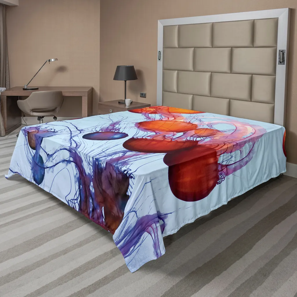 ABAKUHAUS Drap plat nautique motif méduses colorées 244 x 205 cm bleu