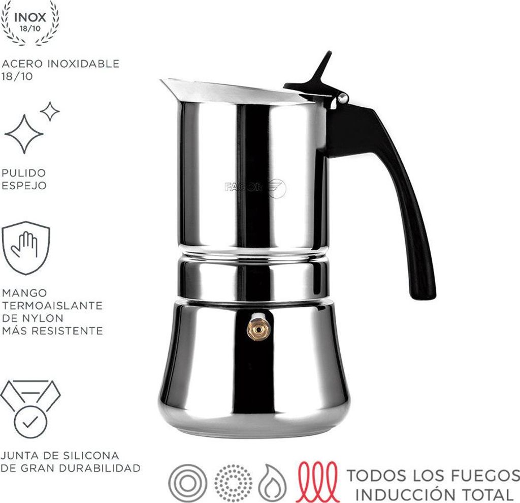 Cafetière Fagor Etnica 4 Tasses Acier Inoxydable 18/10, Image du produit 