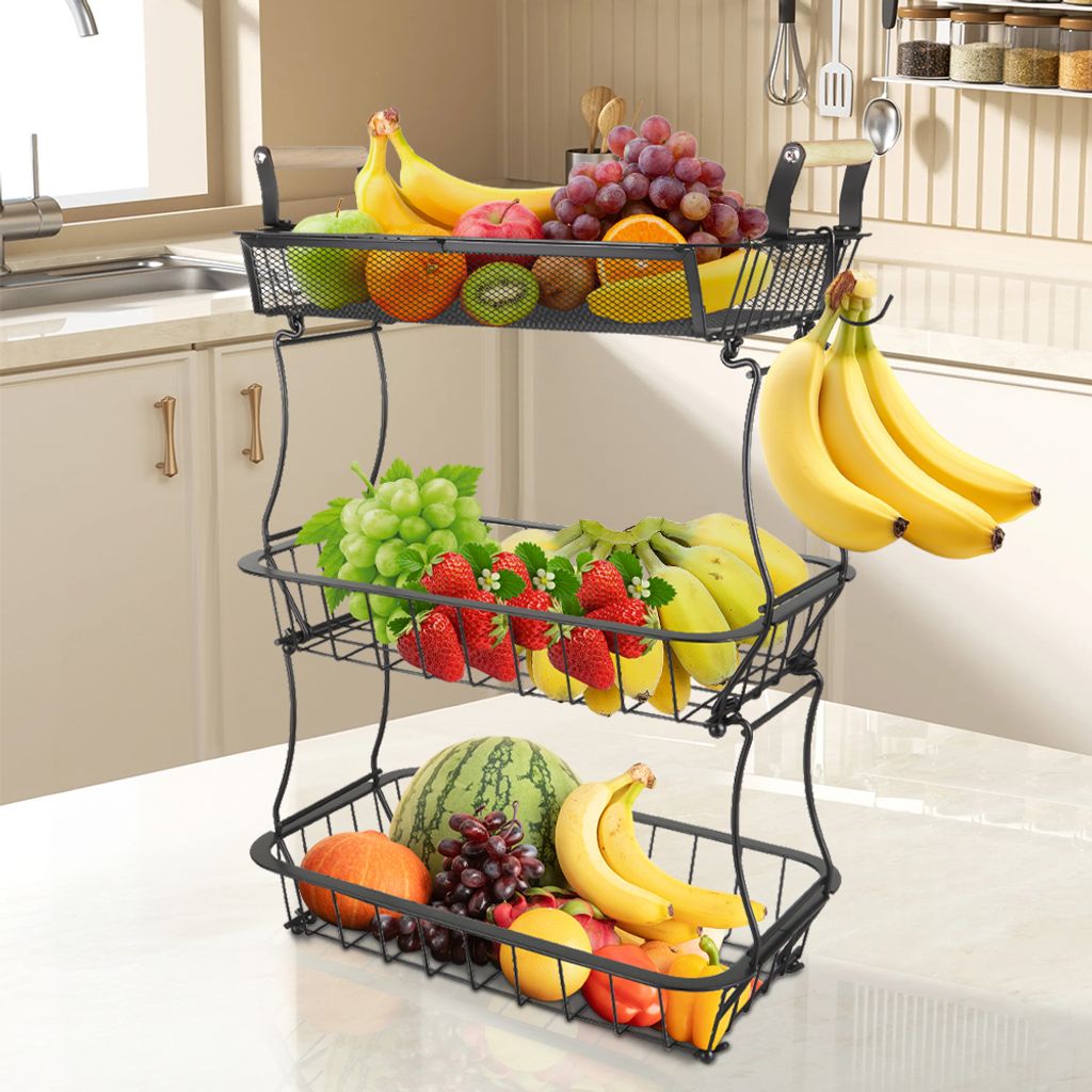 Obstkörbe 3-stufig Gemüsekorb Mit Bananenhaken für Obst Produktbild 